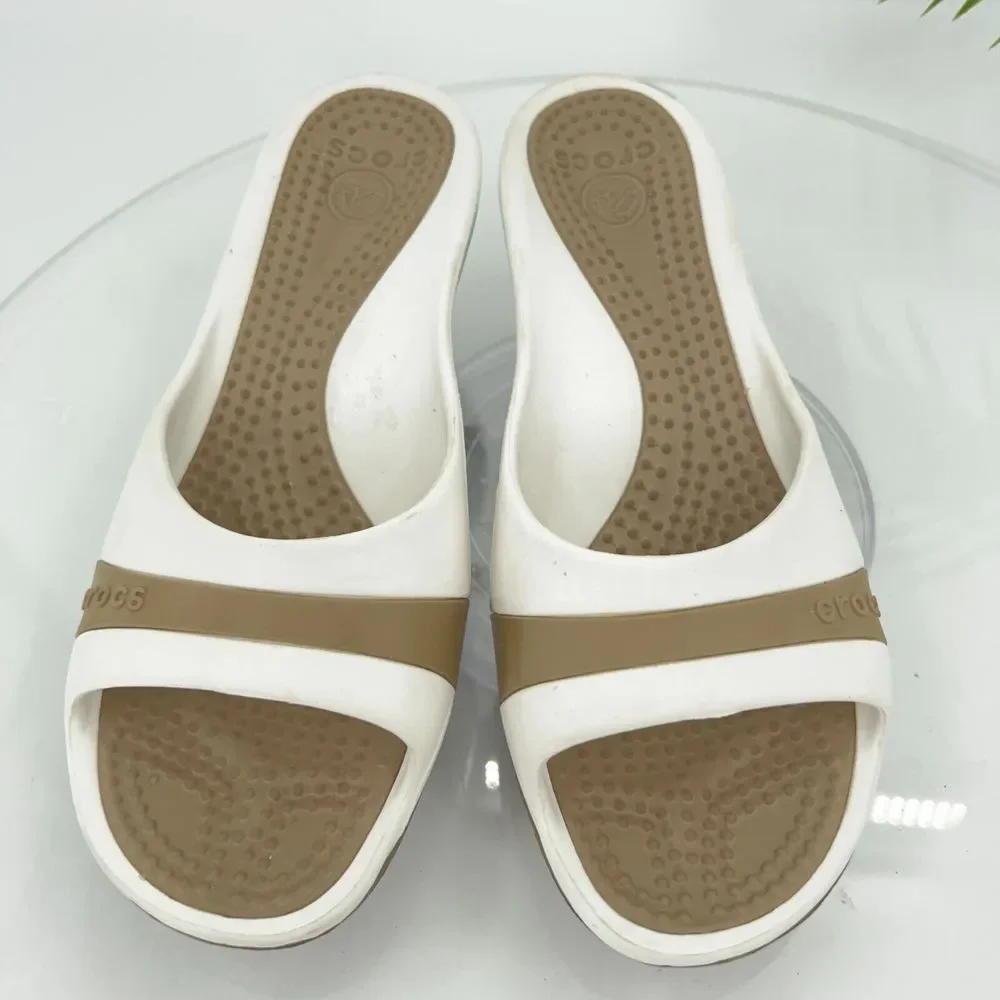 Crocs Sassari Slide Sandal Women's Size 7 Brown White Rubber Slip On Shoes - Picture 6 of 14